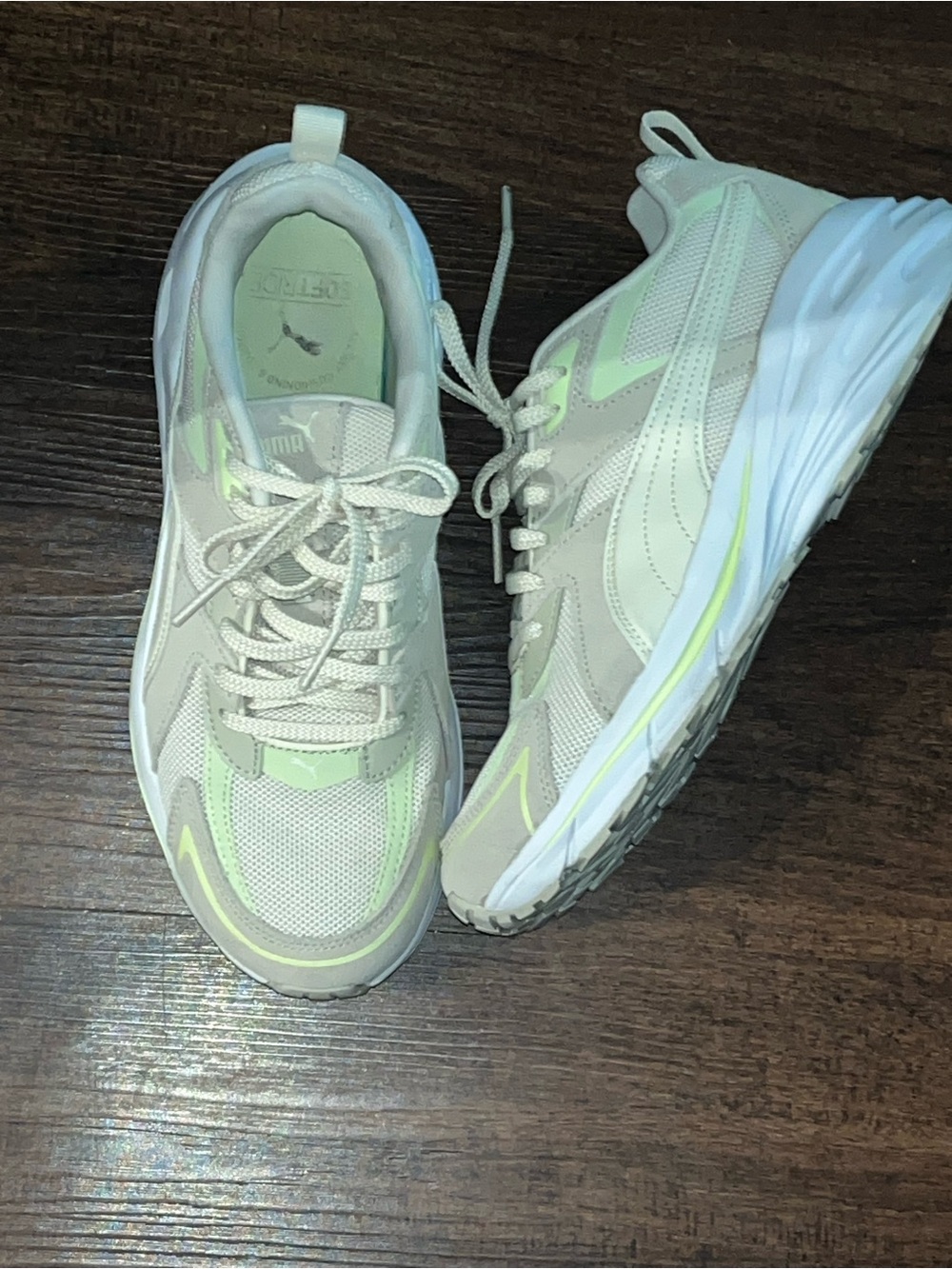 Puma Women’s Lace-Up Sneakers in Cream with Pale Green Accents